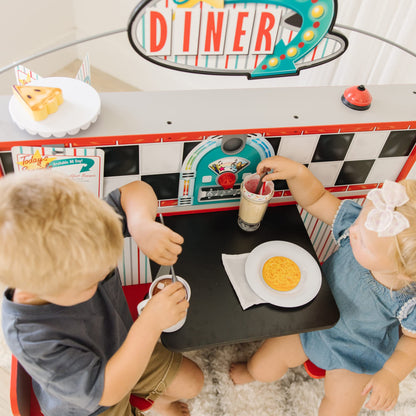 Melissa & Doug Double-Sided Wooden Star Diner Restaurant Play Space,Red