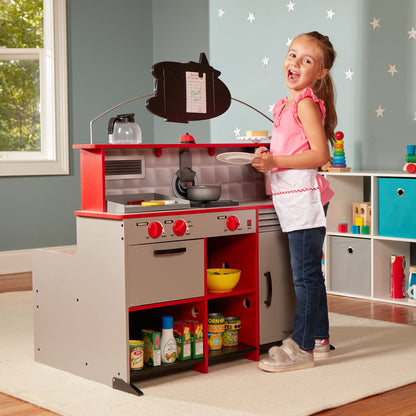 Melissa & Doug Double-Sided Wooden Star Diner Restaurant Play Space,Red