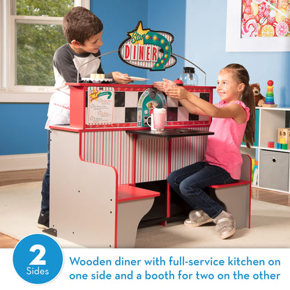 Melissa & Doug Double-Sided Wooden Star Diner Restaurant Play Space,Red