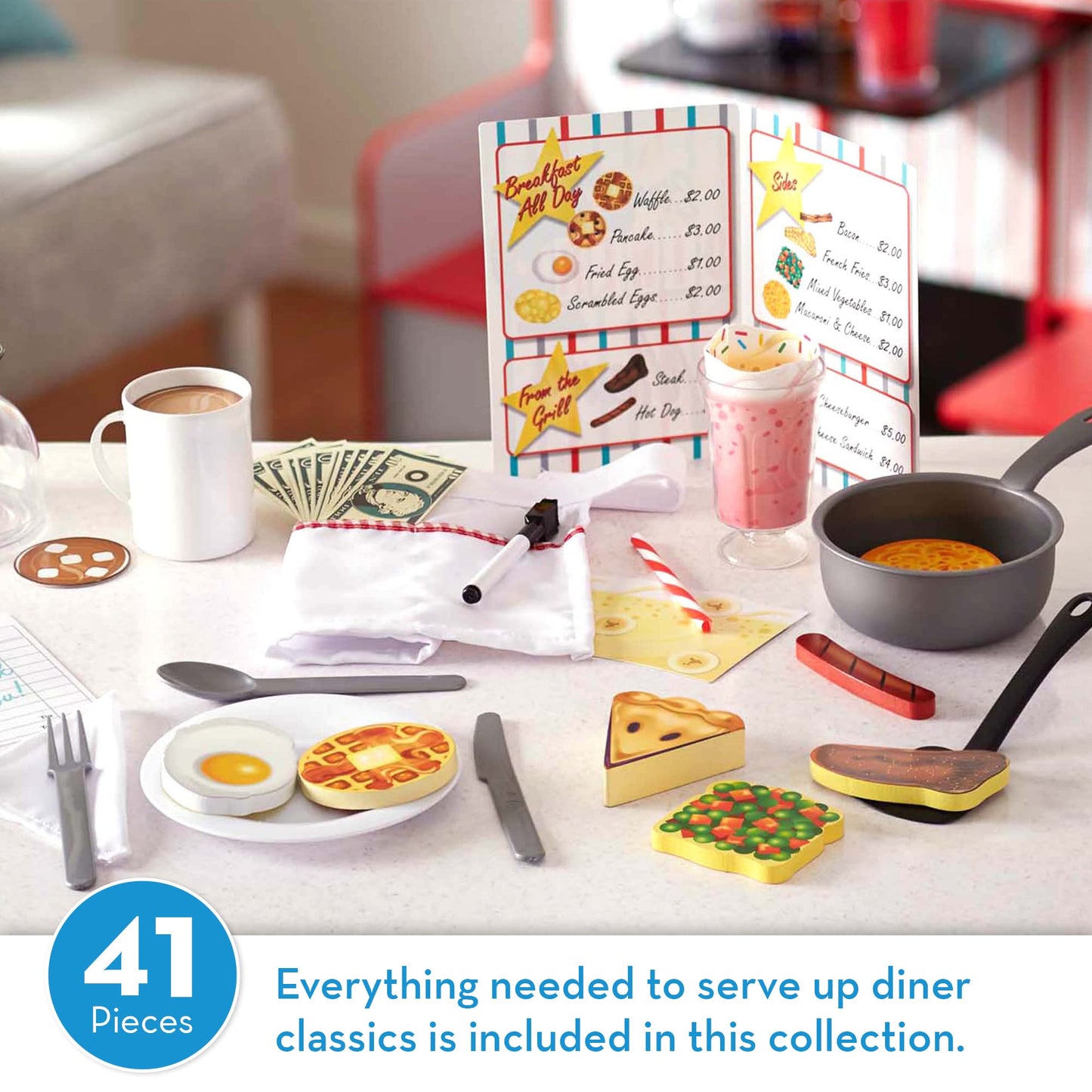 Melissa & Doug Star Diner Restaurant Play Set (41 pcs) - Pretend Play Food, Restaurant Toy Set With Cookware, Utensils For Kids, Diner Playset for Kids And Toddlers, Ages 3+