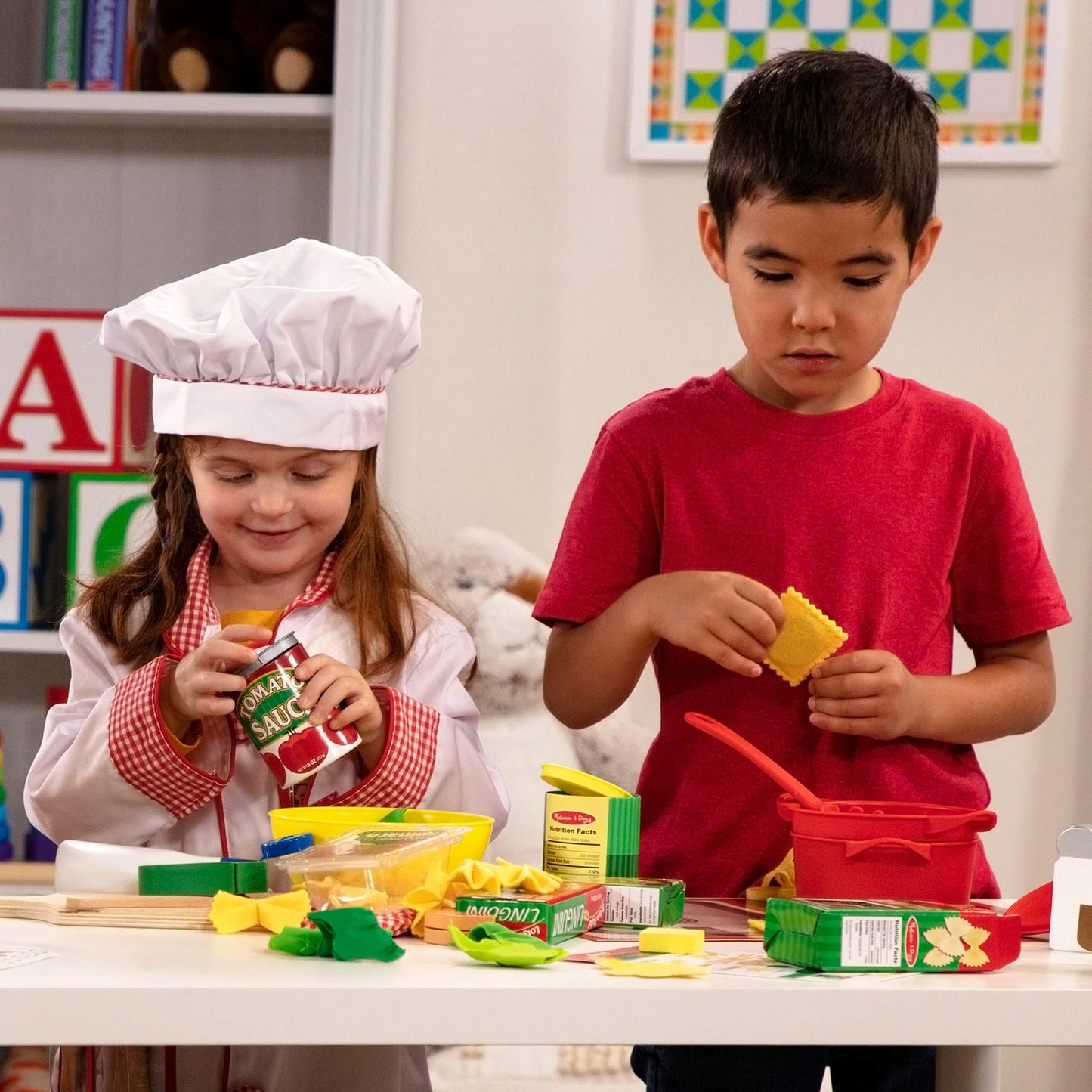 Melissa & Doug Prepare & Serve Pasta Play Food Set - Wooden Play Food Sets For Kids Kitchen, Pretend Play Kitchen Toys For Kids Ages 3+,Yellow